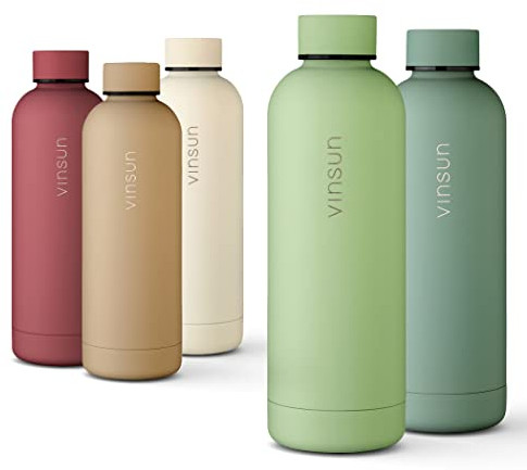 VINSUN Water Bottle Stainless Steel 500ml light green - Insulated Drinking Bottle - Leak Proof, BPA free - Thermo Bottle for School, University, Bike, Office, Gym, Hiking
