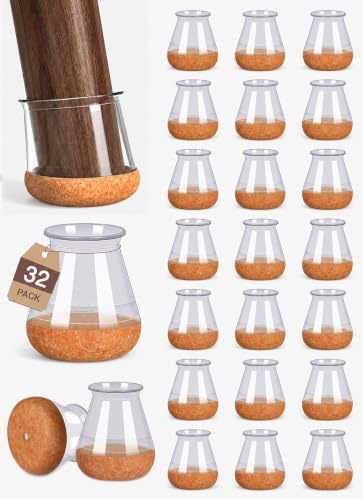 32 Pcs Small Chair Leg Floor Protectors for Hardwood Floors Chair Sliders | Silicone Covers with Stronger Felt Pads Clear XSmall (Fit:14-23mm)