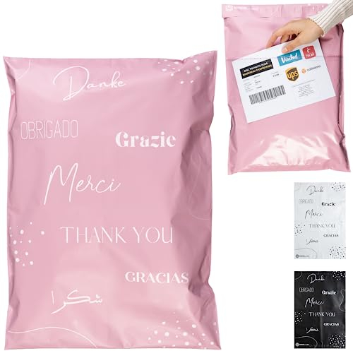 EMBALLAX - 50 Versandtaschen MIT TASCHE FÜR VERSANDETIKETT - L 40x30cm - WIDERSTANDSFÄHIG/WASSERDICHT - Versandtüten für Kleidung - Warensendung Umschlag für Kartons - Versandbeutel - Danke