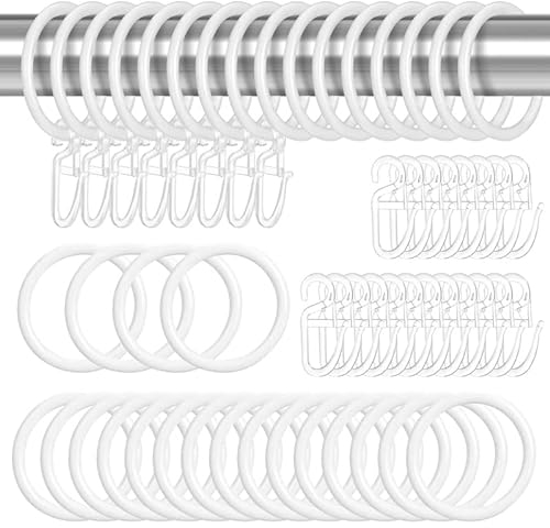 Heyu-Lotus 50 Stück Metall Vorhangringe Gardinen Ringe Vorhang Hängend Ringe und 50 Stück Kunststoff Gardinenhaken für Fenster Tür Duschvorhänge, 30 mm Innendurchmesser