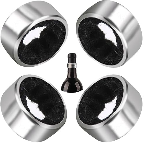 Wine Drip Collars, 4 Pack Stainless Steel Wine Bottle Top Drip Rings, Wine Drop Ring Catcher or Stopper with Detachable Felt Liner, Small Handy Wine Accessories for Kitchen and Bar