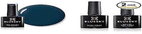 Bluesky Gel Nail Polish, Winter Sky A057, Dark Blue and No Wipe Top Coat and Base Coat, Soak Off LED UV Gel Nail Polish Set, Long Lasting, Shiny, High Gloss Finish, Clear, 2 x 10ml Bottles