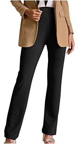 Pantalon de travail décontracté pour femme - Pantalon habillé formel confortable et extensible - Gabardine incurvée - Coupe ajustée - Jambe droite - Pantalon fuselé