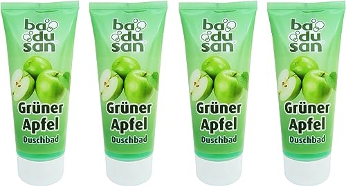 Badusan Duschbad Grüner Apfel – 4er Pack (4 x 200 ml) – Erfrischendes Duschgel mit Apfelduft – Hautfreundlich & vegan