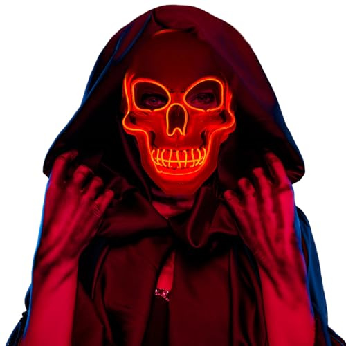 Hillylolly Masque d'Halloween Effrayant, 3 Modes Lumineux, Masque d'Horreur pour Hommes et Femmes, Décorations pour Jeux de Rôle, Carnaval (Rouge)
