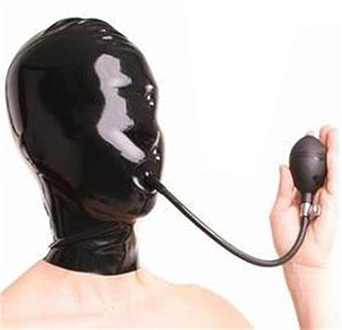 Latex Maske Knebel Maske Bdms Maske Latexanzug mit Aufblasbar Knebel Mund 100% Hochwertige Latex Vollmaske SM Fetisch Bondage Maske für Sklave Cosplay Maskerade Halloween Maske,S,Black