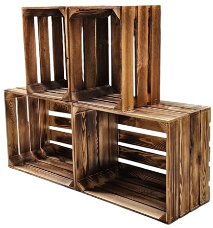 Teramico Obstkisten Holz hell geflammt Deko (4er Set ohne Boden)
