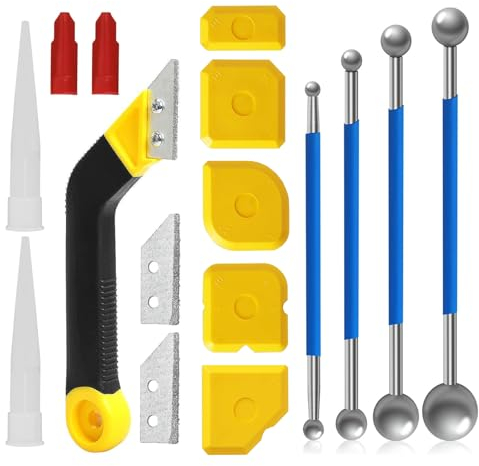 16 Stück Silikon Abzieher Fugen, Fugenkratzer, Silikonfugen Set, Werkzeug Schaber Kit, 4 Stück Metallkugel Abzieher Und 5 Stück Silikon Fugenglätter, Für Badezimmer Küche Raum Und Rahmen