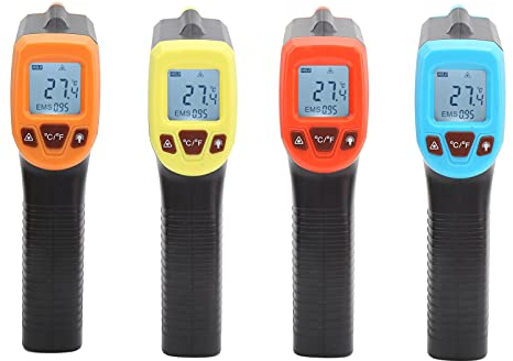 Thermomètre Infrarouge, Sans Contact Laser, Emissivité Réglable (-50~600℃), Long Range Temperature Measurement for Cuisine/Pizza/BBQ/Industrie (Orange)