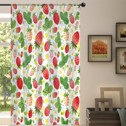 TropicalLife Tende per Interni, Tendaggi per Finestre in Voile Trasparente, 139,7 x 213 cm, Motivo Fragola, per Soggiorno, Camera da Letto, Cucina, Decorazione per Porta di Casa