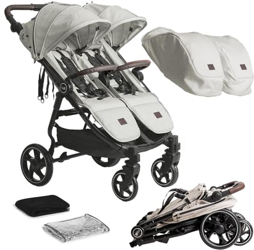 Olmitos - Silla de paseo Gemelar VentTwin+ para bebes - Ligera, Compacta y Versátil opción de carro gemelar - Capazo no incluido - Respaldos y Reposapiés ajustable Chasis de aluminio cuero de nailon