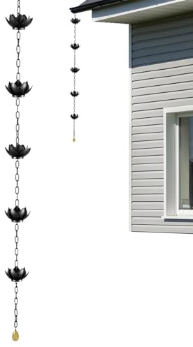 Streysisl Catena Antipioggia per grondaie, Catena raccogli Pioggia con di Loto per grondaie, Decorazione per la casa, in Metallo, di Loto per Giardino, Cortile, Patio