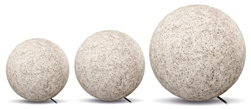 ekobi Stein Kugelleuchten Außen Wasserdicht und Winterfest IP65 Gartenlampe Aussen, IP65 Kabel 2m Garten Deko, Gartenleuchten mit Strom (Satz mit 3 Bällen)