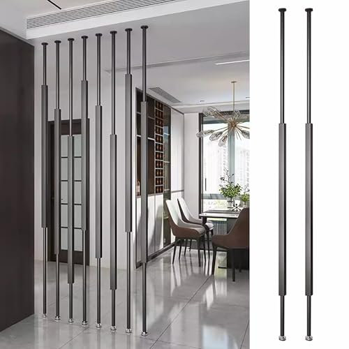 Paravent Raumteiler 2 Stück Raumteilerzaun mit Metallrahmen, Individueller Raumteiler aus Holzlatten vom Boden Bis zur Decke, zur Dekoration von Bett / Wohnzimmer / Arbeitsplatz(Black,210cm(6.8ft))