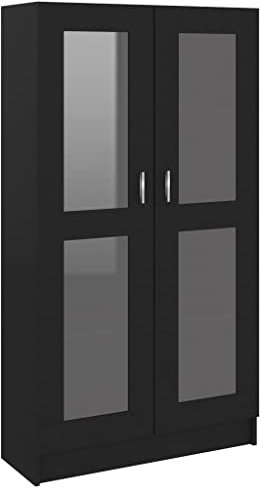 Vitrine Schrank Bücherregal Lagerregal freistehend Highboard Sideboard Bücherschrank Innenmöbel Schwarz Spanplatte