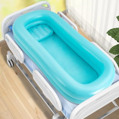 Medizinisches Aufblasbares Duschbadewannenset, Aufblasbare Badewanne mit Elektrische Luftpumpe, Nachttisch Dusche Badewanne für ältere Menschen Bettlägerige 212 * 96 * 37cm