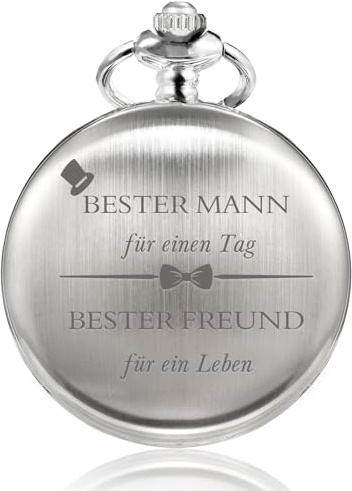 TREEWETO Orologio da taschino personalizzato inciso Best Man orologio da tasca al quarzo Fobwatch sposo regali per matrimonio testimoni di nozze orologio da tasca regalo di nozze, argento