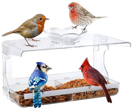 Vogelfutterstation für Fenster zur Beobachtung – Vogelfutterhaus für Fenster mit starken Saugnäpfen, transparentes Vogelhaus - Eichhörnchensicher-Proof-Futterstation