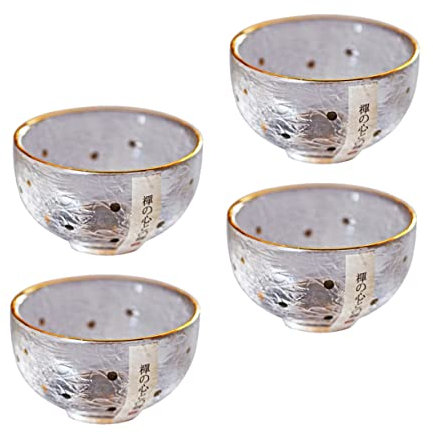 Garneck Taza De Té De Cristal De Japonés 4 Piezas Dorado Vaso para Sake Vidrio Espesado Diseño Moderno Adecuado para Bebidas Calientes y Frías Obsequio Elegante