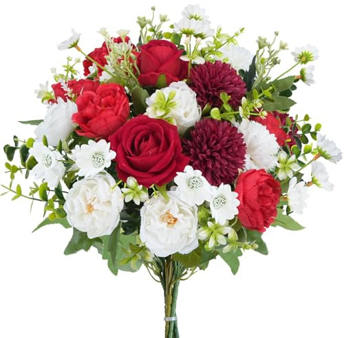 Fairblo Rose Finte Fiori di Seta Artificial Bouquet di Fiori Peonia Piante Artificiali Crisantemo per Matrimoni, Casa, Feste di Compleanno, Decorazioni da Giardino