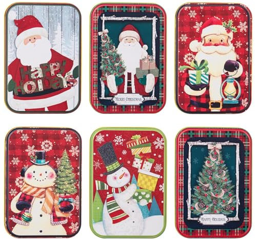 Scatole per biscotti natalizi con coperchio, scatola di latta natalizia,Decorazione per portacioccolatini in latta 6X | Contenitori Porta Biscotti, Piccole Scatole Rettangolari in Latta per Bambini, A