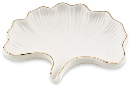 YoHyien Portasapone Ceramica, Portasaponetta a Forma di Foglia di Ginkgo, Porta Saponetta Solida da Bagno, Piattino Portasapone per Doccia e Cucina (Bianco)