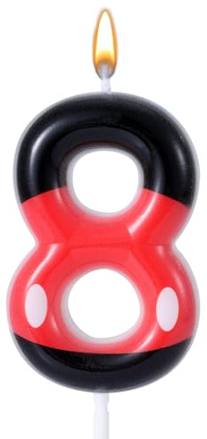 Candela di Compleanno Rossa e Nera con Numeri, Candele di Compleanno a Tema Cartone Animato Numeri Candela di Compleanno Rossa con Numero di Paraffina Decorazione per Torta (Numero 8)
