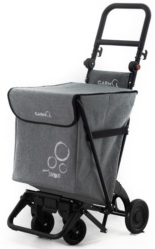 GARMOL Carro de la Compra Plegable 48 litros | Carro de la Compra 4 Ruedas Gran Capacidad | Carrito Compra 4 Ruedas Plegable Color Gris