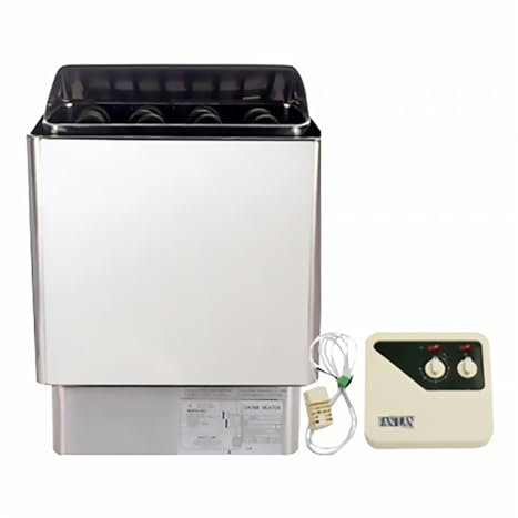 DCDCD Estufa de Sauna de 9KW, generador de for Ducha, Calentador de Sauna de Acero Inoxidable, Horno de Sauna seco, Horno de calefacción doméstica - Calentamiento rápido(6kw,Knob Remote Control)