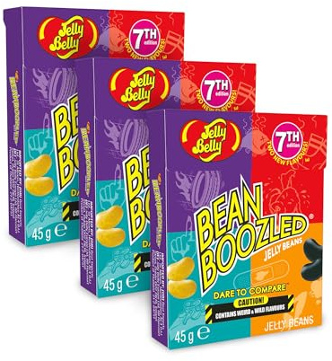 Jelly Belly Bean Boozled Flip Box, lot de 3, total 135 g | Défi américain aux goûts bizarres, trois boîtes ludiques pour un challenge amusant et extrême en soirées, EVG, EVJF ou fêtes