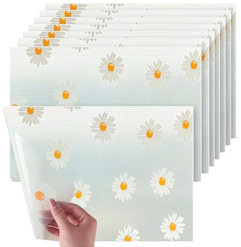 8 Pezzi Tappetini Frigorifero Antibatterici, 45 * 30 cm Mat a Margherita in Eva Plastica, Tappetini Antiscivolo Non-adesivo per Armadietto, Credenza, Cassetto, Tovagliette