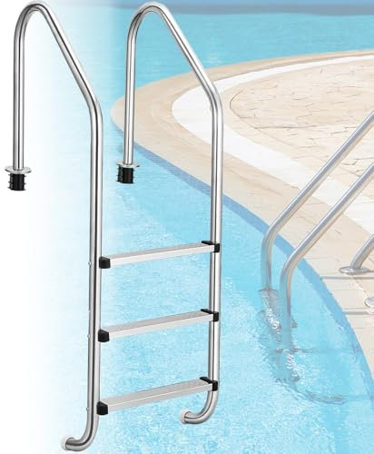 Échelle de piscine, échelle de piscine en acier inoxydable, escalier de piscine à pédales, échelle à pédales de piscine robuste et antidérapante enterrée for piscine intérieure/extérieure, assemblage(