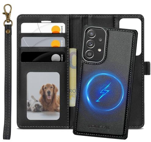 Tawarror Magnetiskt fodral för Samsung Galaxy A52/A52s 5G mobilskal, [2-i-1] avtagbart PU-läder för Samsung A52 stativfunktion, flip-skal, skyddsfodral, svart