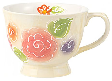 Dowbom Tazza da zuppa in ceramica con manico a forma di fiore, piccola ciotola da 500 ml, tazza da caffè e microonde (giallo)