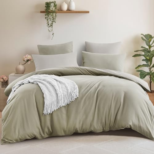 Aisbo King Size Duvet Cover Set - 3Pcs Reversible Bedding Bed Set Taupe and Beige Kingsize Soft Brushed Microfiber Quilt Cover with 2 Pillowcases 50x75cm