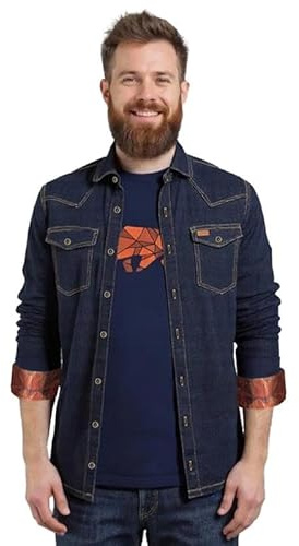 FORSBERG Robustes Jeanshemd mit farbigem Ausputz, Farbe:denimblau, Größe:L