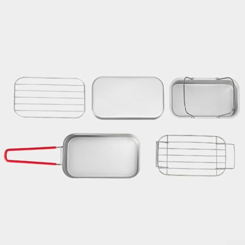 Eawfgtuw Set di contenitori per il pranzo da campeggio 4 in 1 con pentola da cucina in alluminio con griglia a vapore Griglia portatile da cucina all'aperto pentole per escursionismo pesca picnic