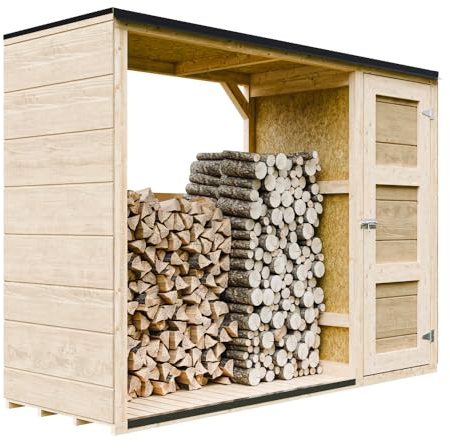 Abri à bûches extérieur - 75 x 217 x H159 cm - Abri à bûches Moderne avec Rangement latéral pour Les Outils - 1,09 m² + 0.53 m² - Abri à Outils et bûches - TIMBELA M981