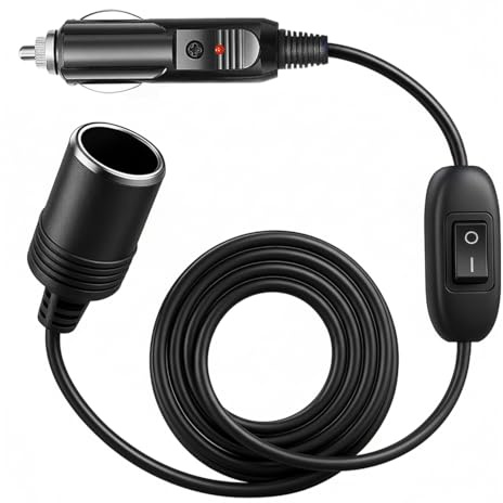 Keedin Car Cigarette Lighter Extension Cable with ON/OFF Switch, 9.8FT/3m Lighter Extension Cord Lead with Female Inline Socket Connector, 12V/24V 17AWG, Suitable for Tyre Inflators/Portable Equipment