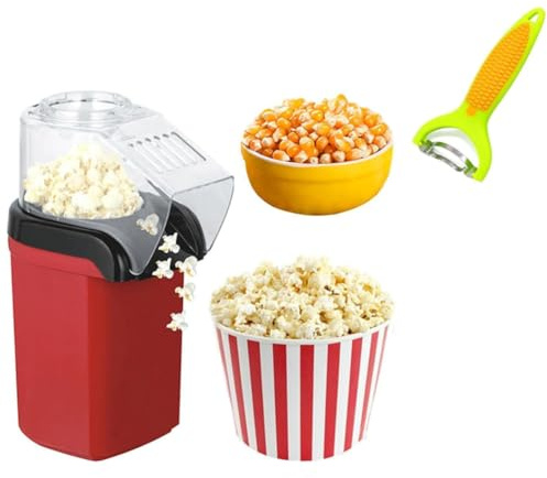 HYZHANHONG Machine à Pop-Corn à air Chaud Nostalgia, Machine d'angle électrique Pop 1200W, Machine à Pop-Corn de maïs entièrement Automatique sans Huile et sans Sucre (Rouge)