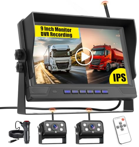 9 Pulgadas Wireless Cámara de Retroceso 1080P HD Wireless Digital Cámaras | Cámara de Retroceso para Auto/LKW/SUV 12-24V Cámara de Retroceso Inalámbrico Instalación Rápida Visión Nocturna
