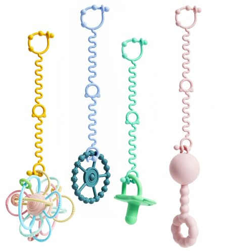 Aihoom 4pcs Baby Cup Catcher de Silicona, Cadenas de Silicona para Chupetes, Sujetachupetes Anticaída,Correa para Bebé, Portachupete para Cochecito y Trona