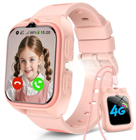 Baolubao Smartwatch Kinder mit SIM-Kartensteckplatz, LBS+WLAN+GPS-Tracker, Uhr Unterstützt 4G, Taschenlampe, SOS Notruf, Telefonanruf, Sprachchat, Schulmodus, IP 67, Kinderuhr für Mädchen Geschenke