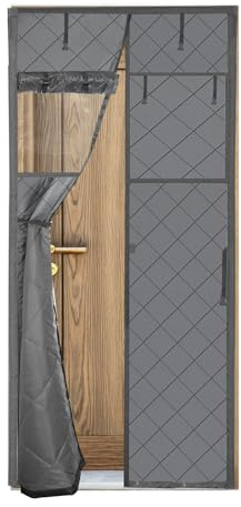 Magnetic Thermal Insulated Door Curtain, Oxford Cloth with Cotton Thickened Waterproof Door Curtain with Free Visual Windows, Windproof Thermal Door Cover to Keep Warm, Soundproofing (90x200cm)