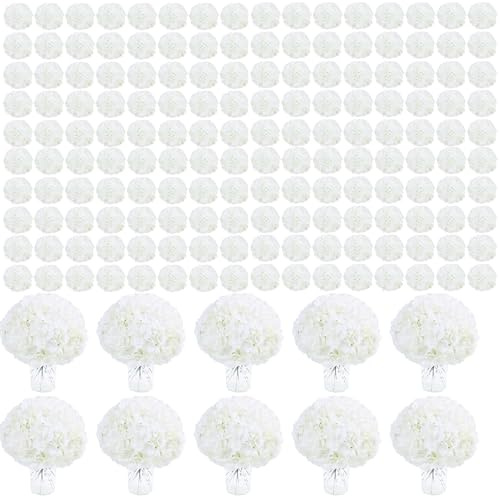 AVIVIHO 100PCS White Hydrangea Artificial Flowers Bulk (No Steaming Need) Fluffy Ivory Fake Hydrangeas Silk Flowers with Stems for Table Centerpieces Party Wedding Home DIY Florals Arch Decor