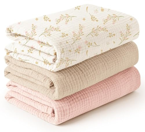 Koomuao Baby Pucktuch Musselin Decke 3 Stück Große 100 x 100cm Babydecke-Baby Swaddle Decke Tücher,Weich Atmungsaktiv,Spucktücher,Puckdecke,Wickeltuch wesentliche Artikel für Babyparty (rosa)