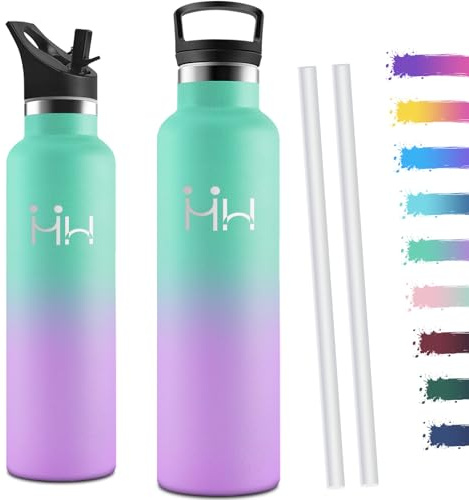 Motswedi Botella agua Termica, 1000ml Doble Aislamiento, Botella Termica 1 litro, Mantener 12H Caliente/24 Frío, Cantimplora, a Prueba de Fugas, Thermoflask, para Oficina, Hogar, Verde & Violeta