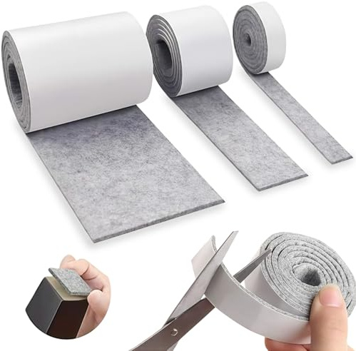 Reochps Furniture Pads Floor Protectors 3 Rolls Felt Pads for Furniture Light Grey Feet Self Adhesive Pads Anti-Scratch Noise Reduction Floor Protectors for Table Chair Bed Sofa Legs (100mmx2/5/10mm)