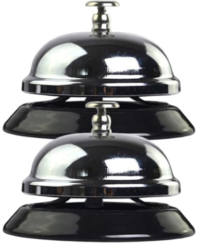 MAGICLULU Lot de 2 Sonnettes D’appel en Métal Compactes, Cloche de Bar Rétro pour Restaurant et Bureau, Sonnette Manuelle Pratique pour Service et Réception, Cloche Métallique Solide,
