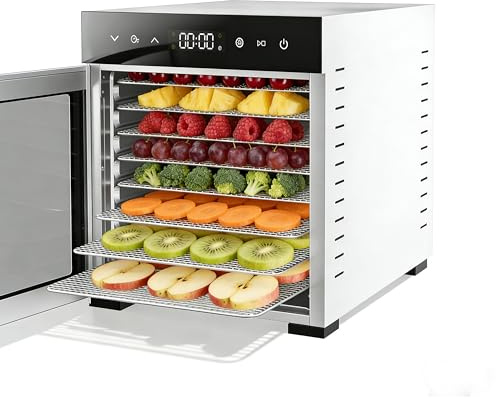 Simple Deluxe Food Dehydrator Machine, Fruit Dryer Machine with 8 Stainless Steel Trays, 24H Digital Timer 185°F Temperature Control, 500W Food Dryer for Jerky Meat Herb Fruit and Dog Treat, Silver